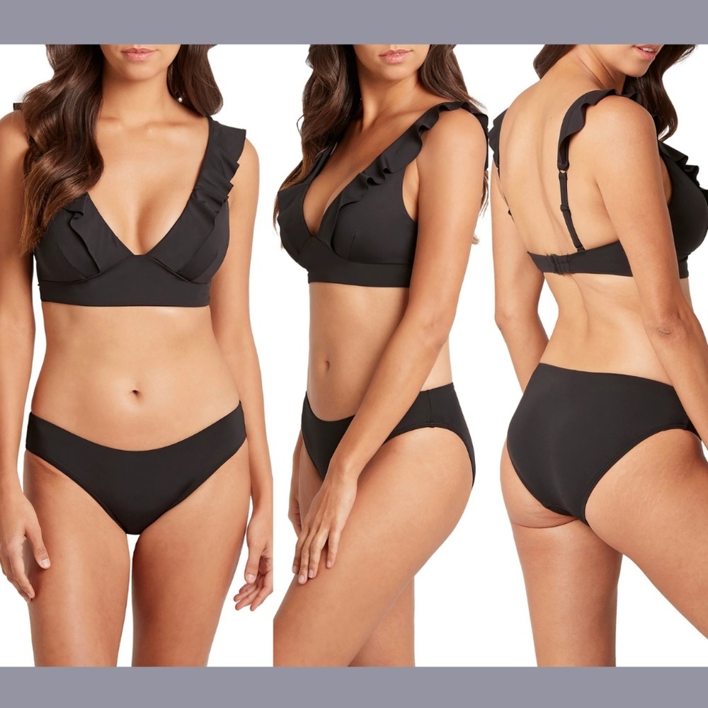 NEW Sea Level [ 4 US/ 8 AUS] Frill Ruffle Bikini Top‎ + Mid Bottoms
